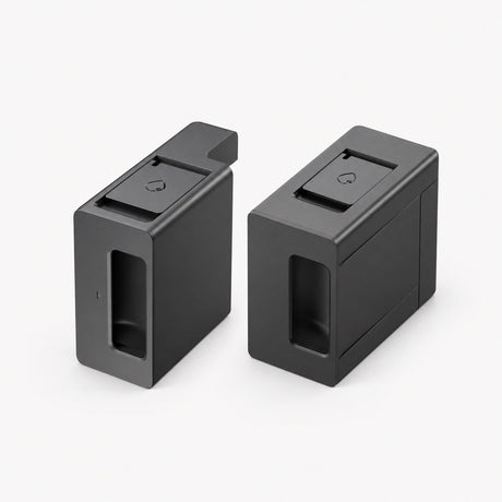 Black auto detergent dispenser module with front slot and top reservoir cover