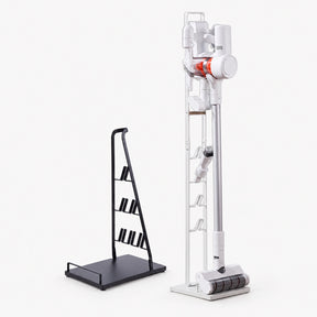 Vacuum cleaner stand for cordless stick vacuums, white frame with black floor base
