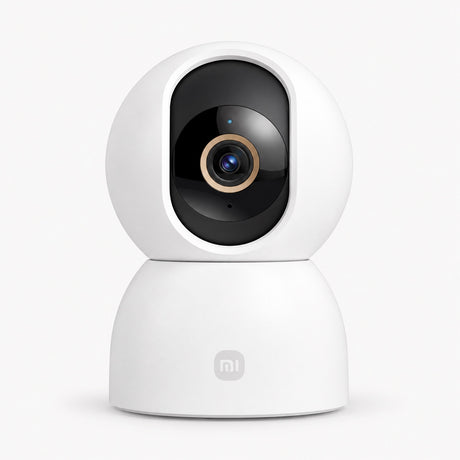 White indoor smart security camera with dome lens and rounded base