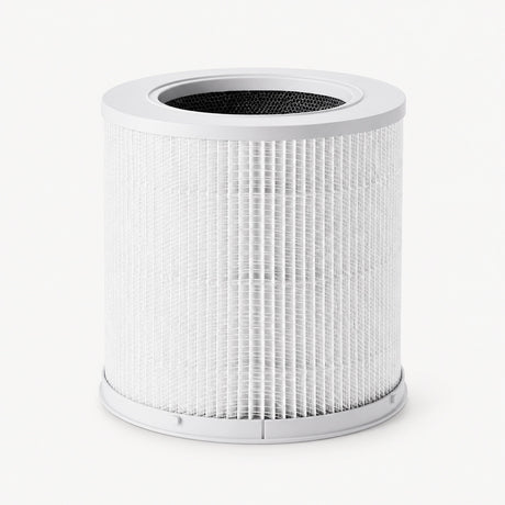 Cylindrical white air purifier filter with black center mesh top