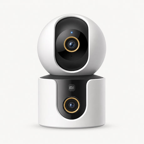 Dual security smart camera with white housing and two lens modules