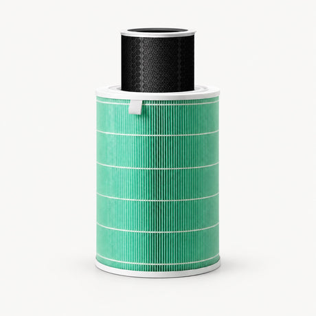 Green air purifier anti-bacterial filter cylinder with top vent and white frame