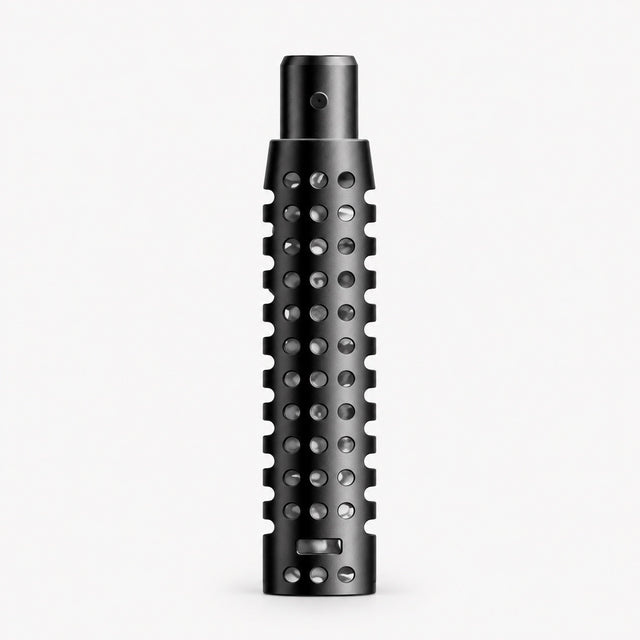 Black deodorant stick with perforated sides and capped top