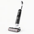 Wet and dry vacuum cleaner with upright handle and spinning roller floor brush.