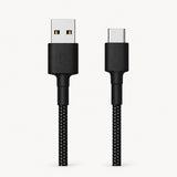 Black braided USB Type-C charging cable with USB-A connector ends