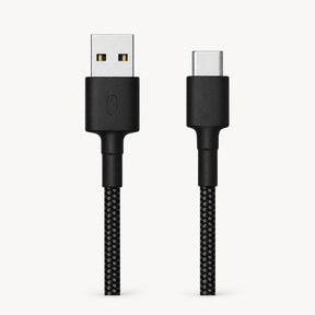 Black braided USB Type-C charging cable with USB-A connector ends