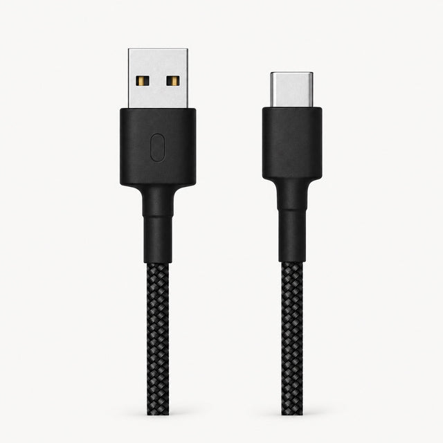 Black braided USB Type-C charging cable with USB-A connector ends