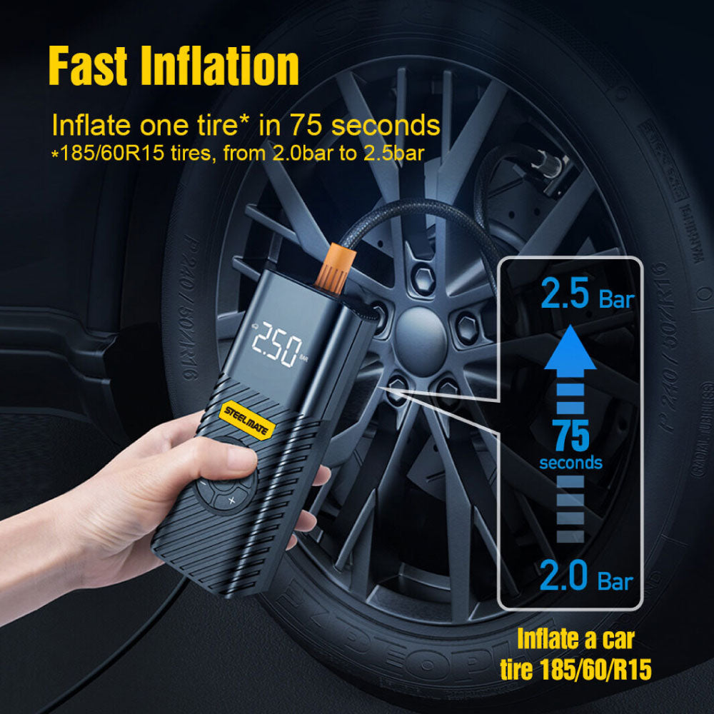 Steelmate Portable Mini Tire Inflator/Air Pump PO7 | 4 in 1 with LED Display 铁将军