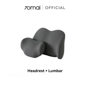 Headrest and lumbar pillow set in dark gray, contoured dual-piece support