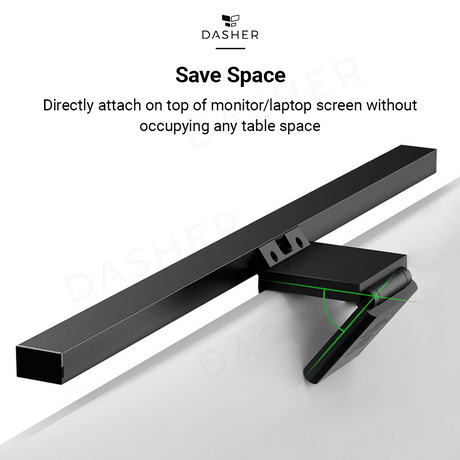 Black monitor hanging light bar with mounting bracket and device attachment clips