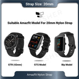 20mm nylon watch strap, compatible for Amazfit models with matching 20mm width