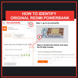 Redmi power bank authenticity verification screen for 20-digit security code