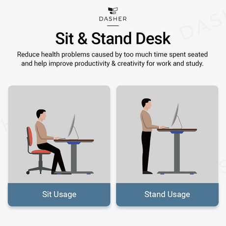 Sit-stand lifting desk with brown top and adjustable metal frame