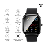 Smartwatch screen protector with 3D full-coverage fit on black watch