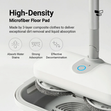 Microfiber floor pads installed under mop head, grey loop-texture