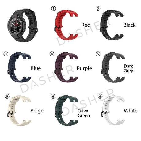 Silicone strap color options: Red, Black, Blue, Purple, Dark Grey, Beige, Olive, White