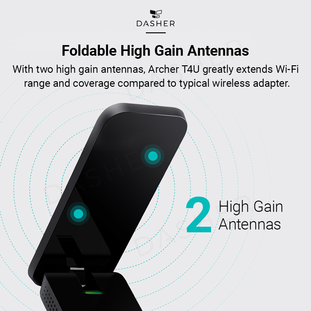 Archer T4U AC1300 Wi‑Fi USB adapter with two foldable high-gain antennas