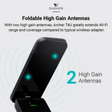 Archer T4U AC1300 Wi‑Fi USB adapter with two foldable high-gain antennas