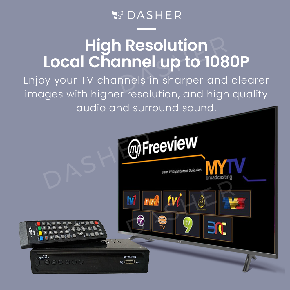 DVB-T2 decoder with remote control, black front panel and IR keys