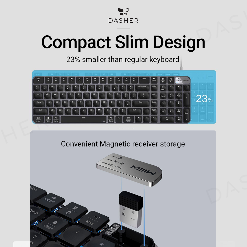 Wireless mechanical keyboard K10 with compact slim form and black keycaps