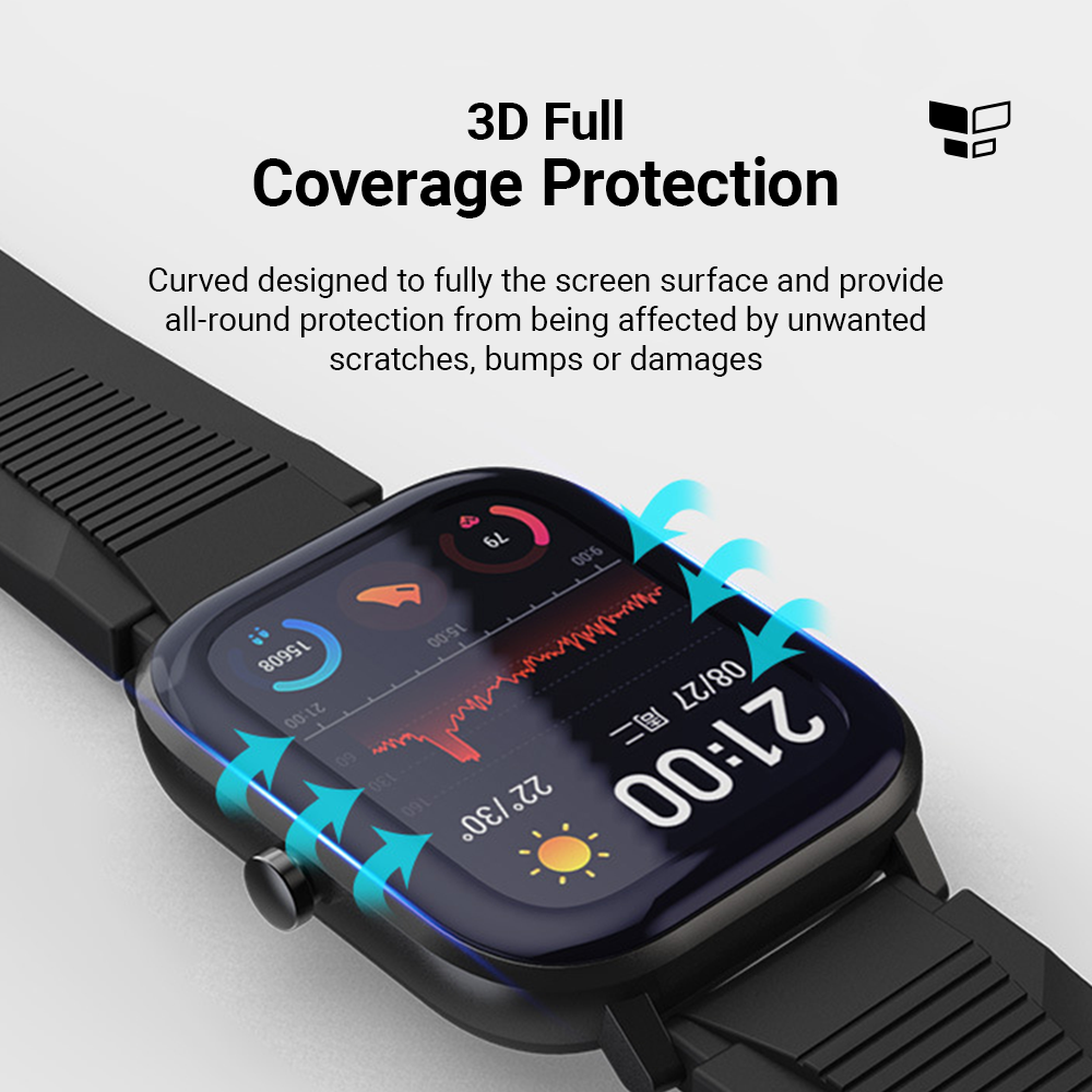 3D curved screen protector protecting smartwatch display from scratches and bumps