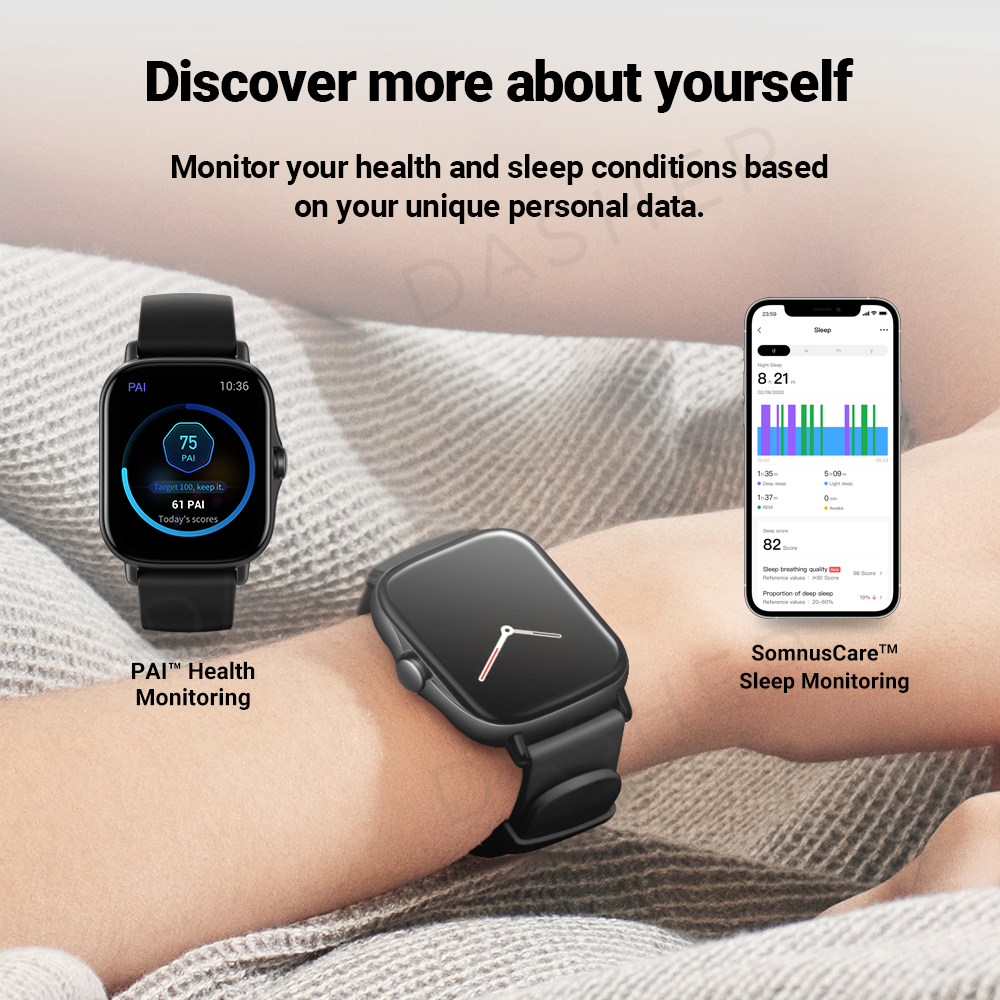 Amazfit GTS 2E on wrist, Obsidian Black strap with a black watch face