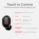Touch control chart for GT1 earbuds: double and triple touch actions for each earbud