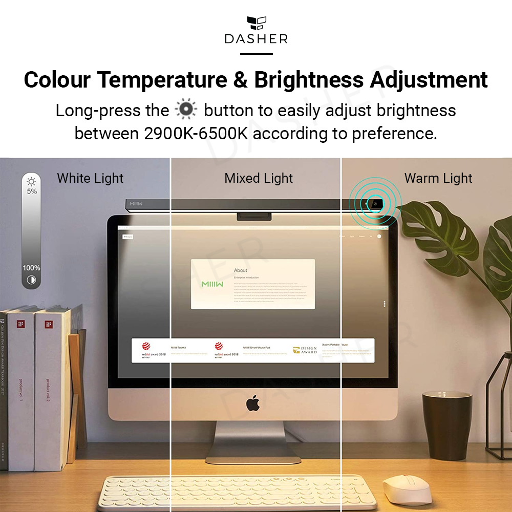 Monitor light bar with control button for brightness and colour temperature adjustment