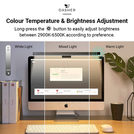 Monitor light bar with control button for brightness and colour temperature adjustment