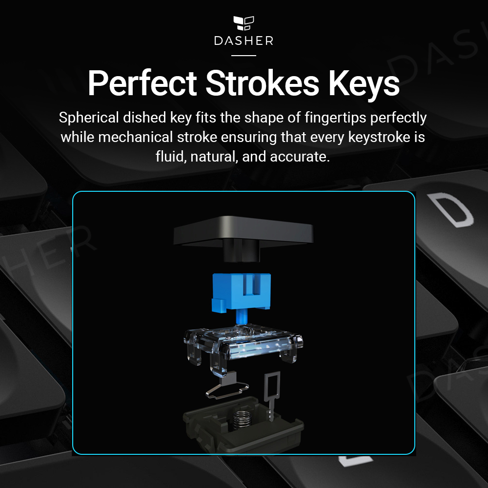 Mechanical keyboard keycap and switch cross-section, spherical key design