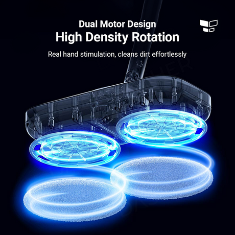 Electric mop dual-rotating head with two circular microfiber pads