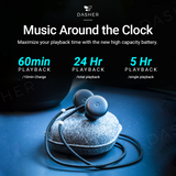 Black wired earbuds on fabric with braided charging cable