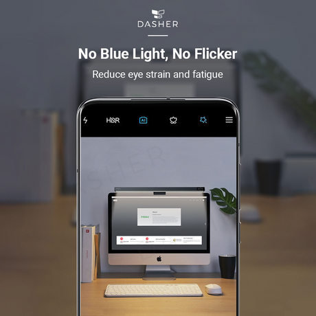 Monitor light bar mounted above a screen with slim LED strip