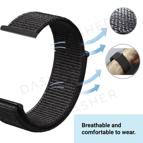 22mm Nylon-Uhrarmband, schwarzes gewebtes Band mit perforiertem Ende