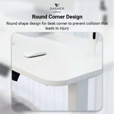 Desk corner with rounded edge design and smooth tabletop profile