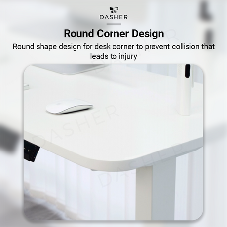 Desk corner with rounded edge design and smooth tabletop profile