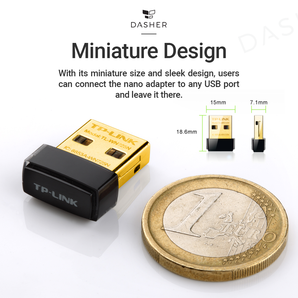 TP-Link TL-WN725N Mini-USB-WLAN-Adapter, gold/schwarz, kompakte Bauform