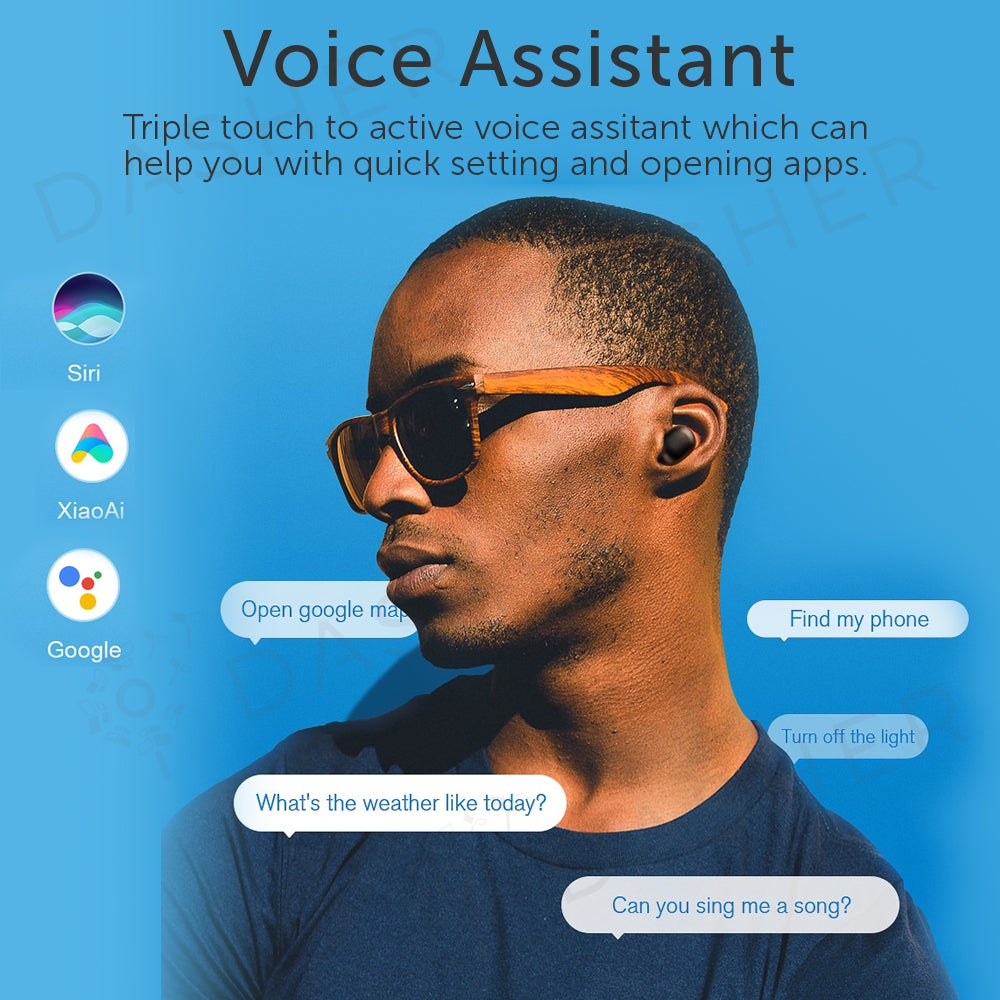 Voice assistant feature panel for Haylou GT1 earbuds with triple-tap instruction