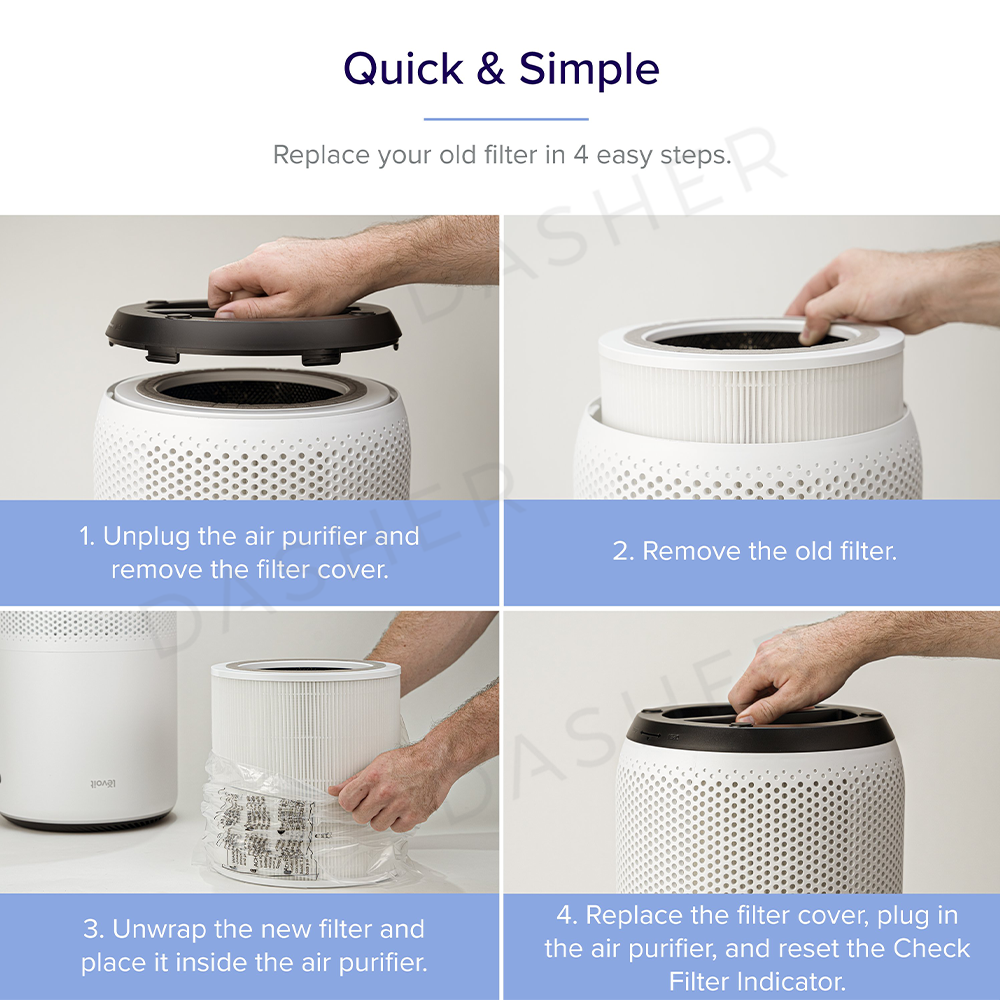 White pleated air purifier filter being installed