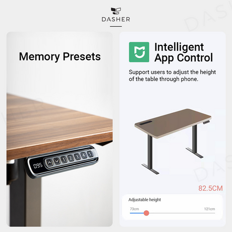 Desk control panel for height presets with adjustable standing legs