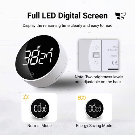 Rundtimer mit schwarzem LED-Display, M- und S-Anzeige, zwei Helligkeitsstufen
