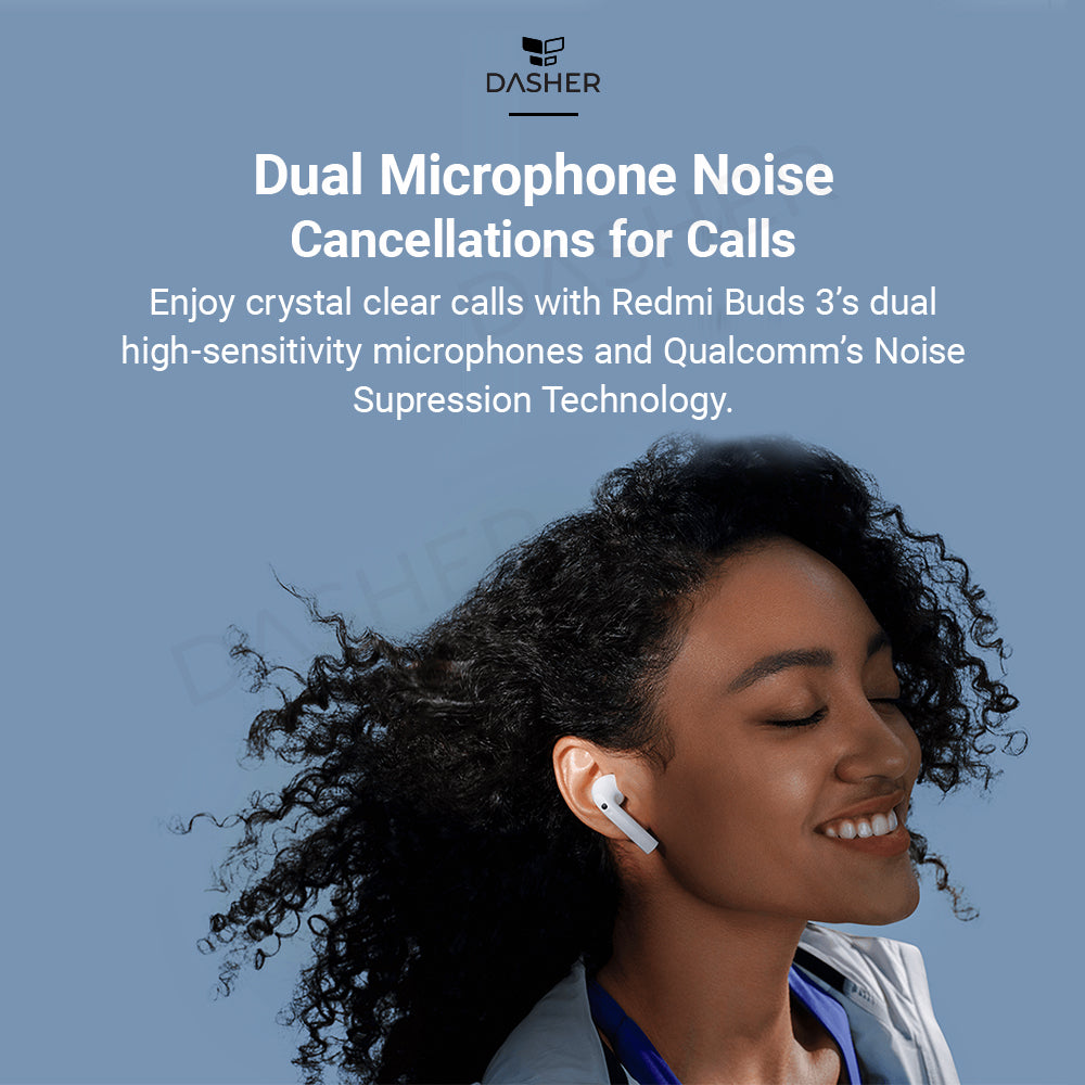 Redmi Buds 3 earbud in ear with dual-microphone call design