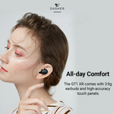 Schwarzer In-Ear-Ohrhörer im Ohr, seitliche Ansicht mit leicht sichtbarer Faceplate