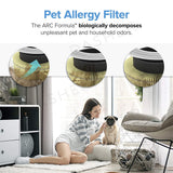Pet allergy filter close-up with yellow pleated media and black center opening.