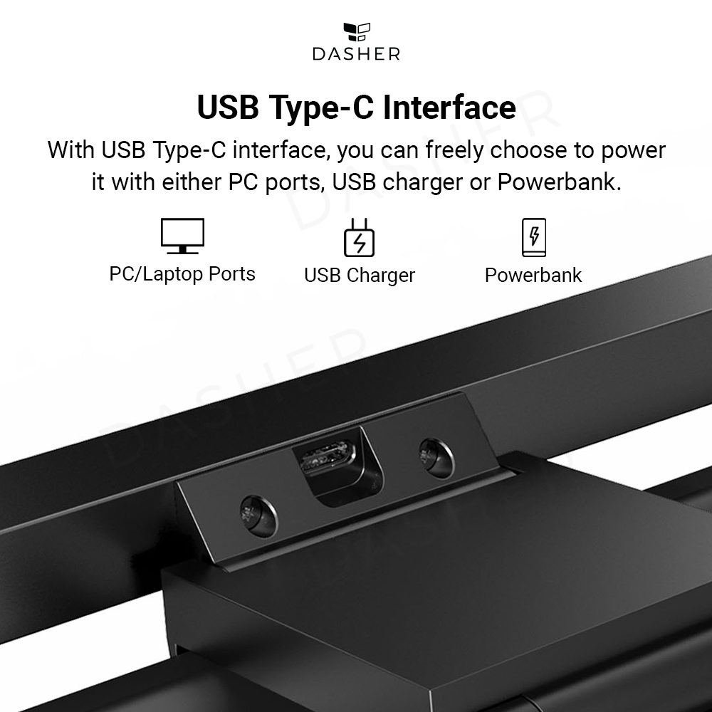 Monitor light bar with USB Type-C port panel and two circular connector openings