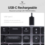 Miiiw K10 USB-C rechargeable keyboard, close-up of key row and charging port
