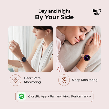 Round smartwatch on wrist with dark display