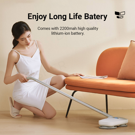 Cordless electric mop for furniture and floor cleaning with two circular pads