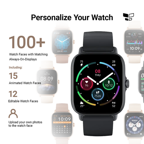 Smartwatch GTS 3 with colorful app-style watch face and black band
