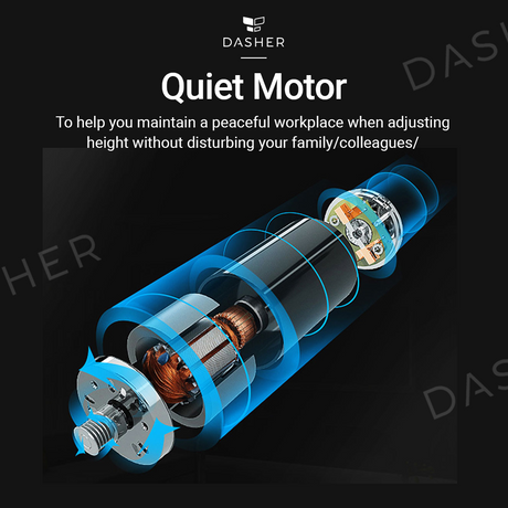 Quiet motor lifting mechanism inside smart desk frame